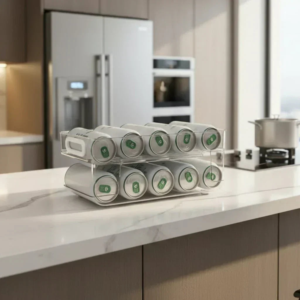 Dispensador de latas de dois níveis FrostKeeper — suporte de bebidas alimentado por gravidade