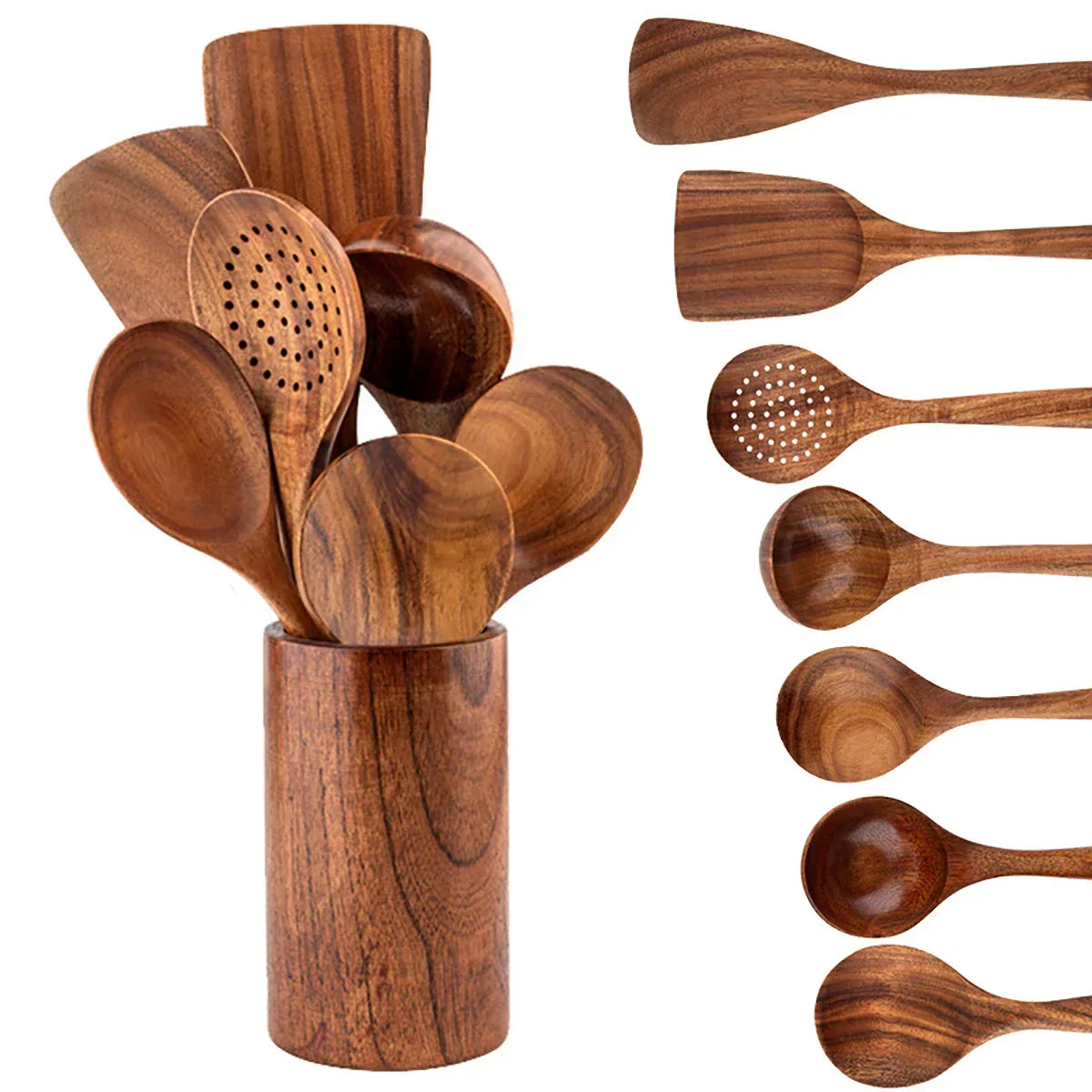 NaturPur Wooden Cooking Utensil Set — Storage Basket Included
