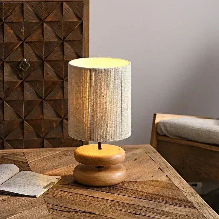 Nova Bedside Table Lamp — Soft Fabric Shade and Walnut Base