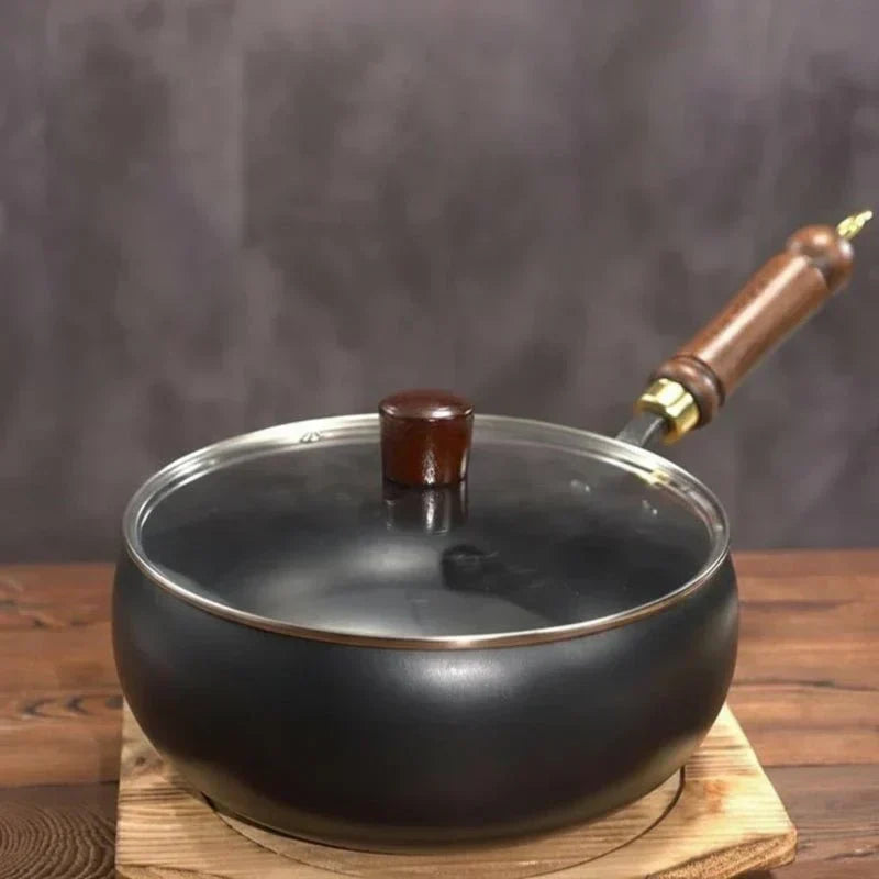مقلاة ForgeRoot من الحديد الزهر المطروقة يدويًا — مقبض خشبي، وغطاء اختياري، 24/28 cm