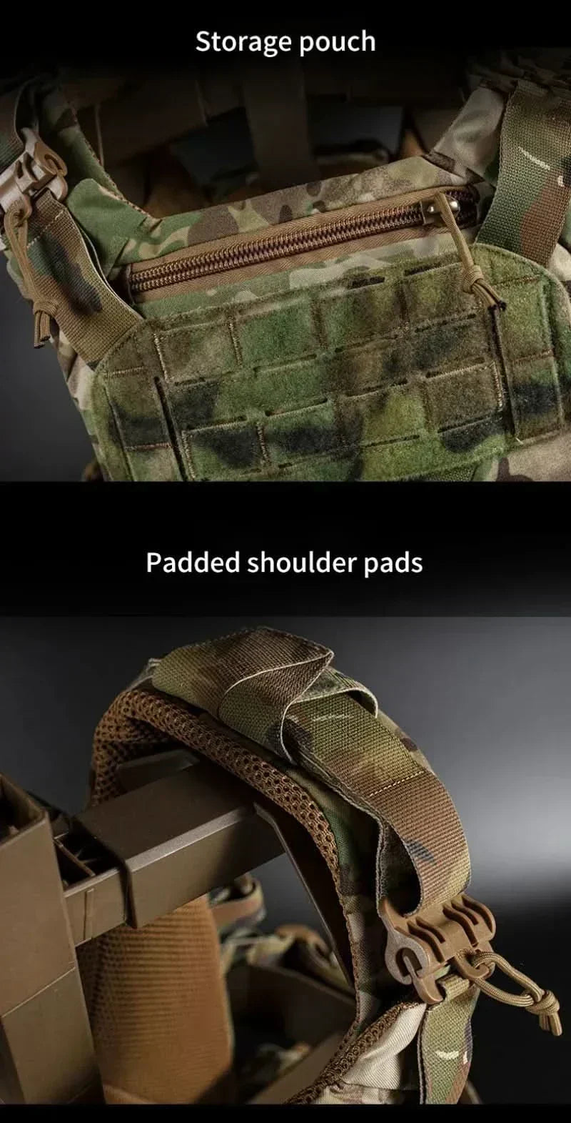 Chaleco portaplacas modular Vanguard Armor — MOLLE cortado con láser, arnés de liberación rápida
