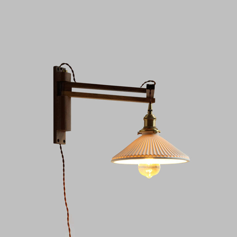 Muto Vintage Dome Ceramic/Wood Wall Lamp, Walnut/Wood/Clear | ventumra
