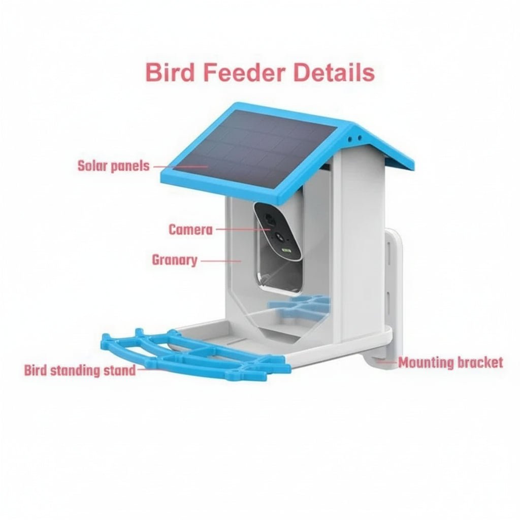 LumaFeeder solcelledrevet fuglefoderautomat — 2.4K HD-kamera, nattesyn