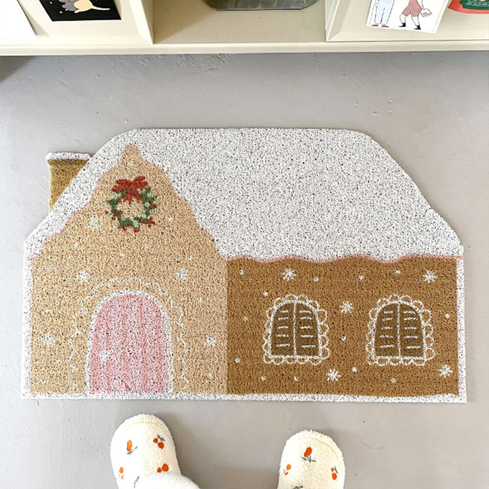 HearthNest Solid Rug — Gingerbread Motifs, Non-Slip Backing