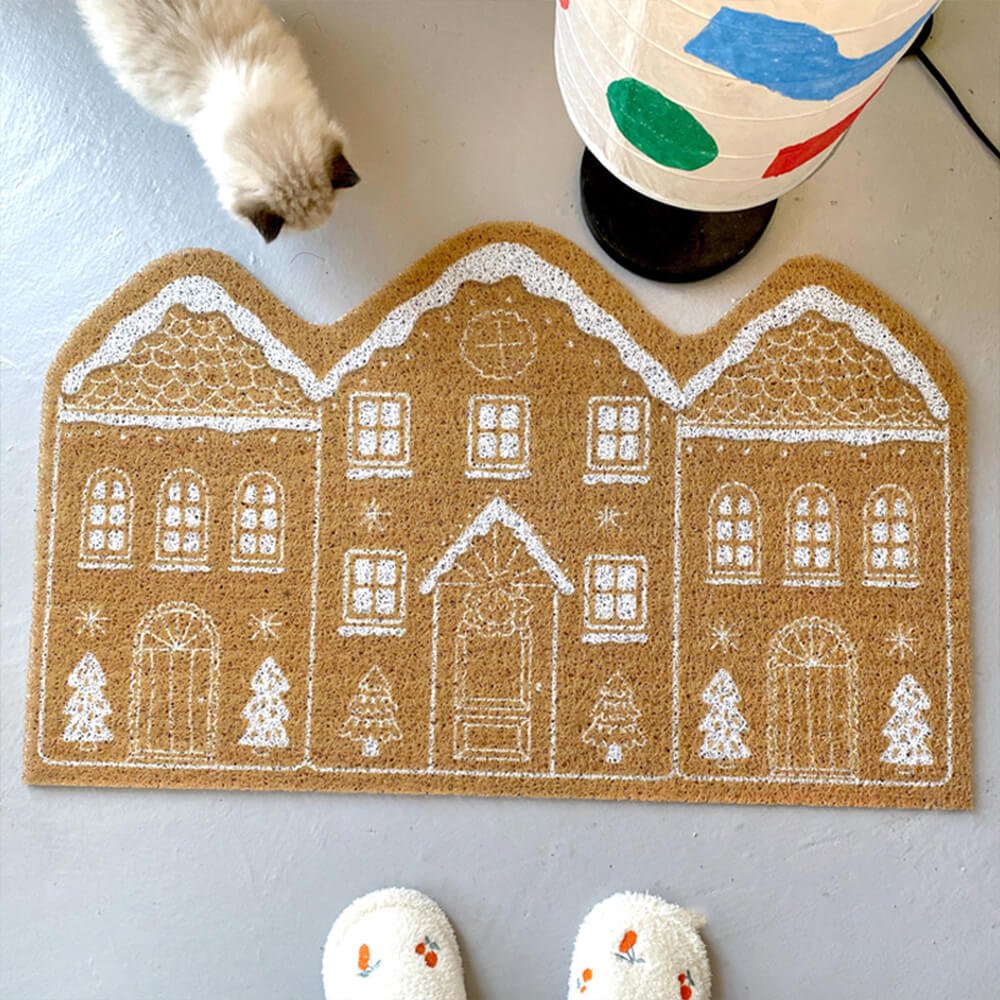 HearthNest Solid Rug — Gingerbread Motifs, Non-Slip Backing