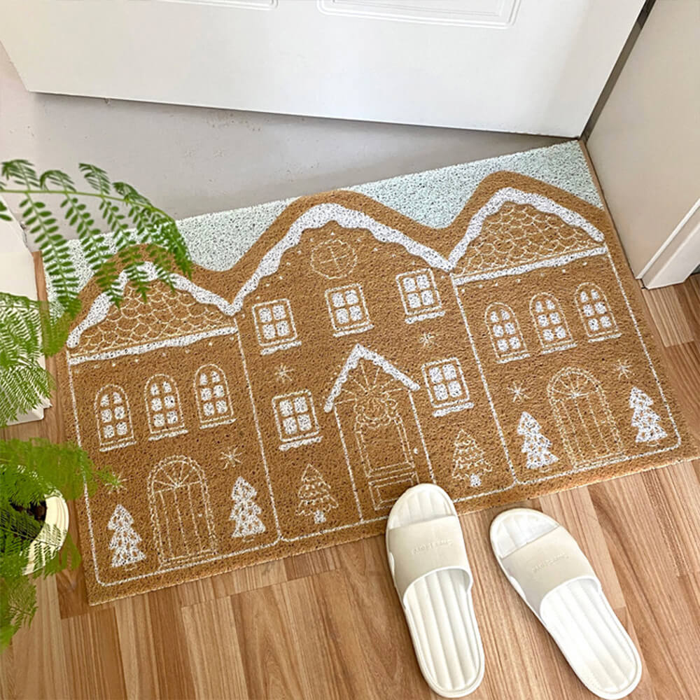 HearthNest Solid Rug — Gingerbread Motifs, Non-Slip Backing