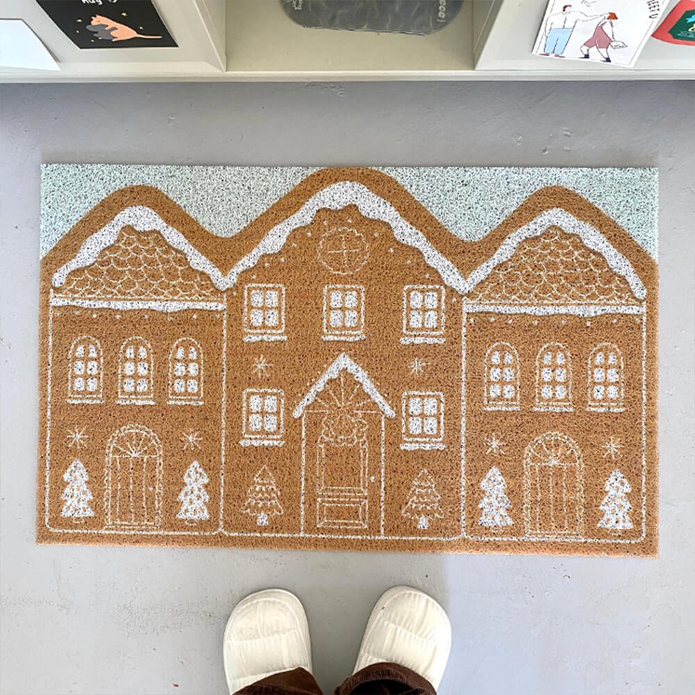HearthNest Solid Rug — Gingerbread Motifs, Non-Slip Backing