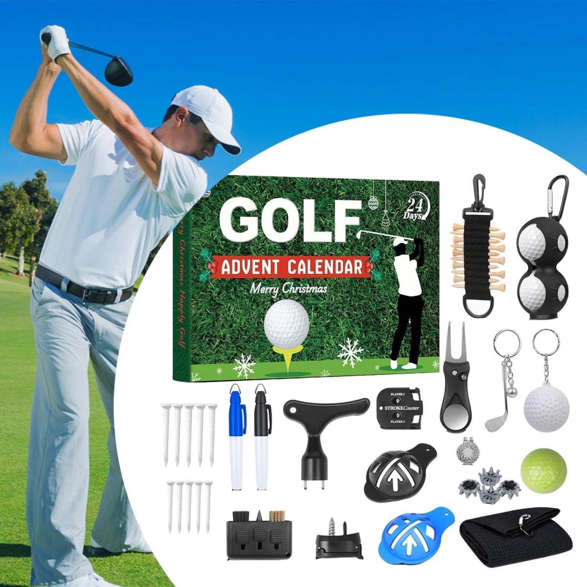 Calendario dell'Avvento da golf GreenGrove 2025 — Set di accessori a tema per 24 giorni