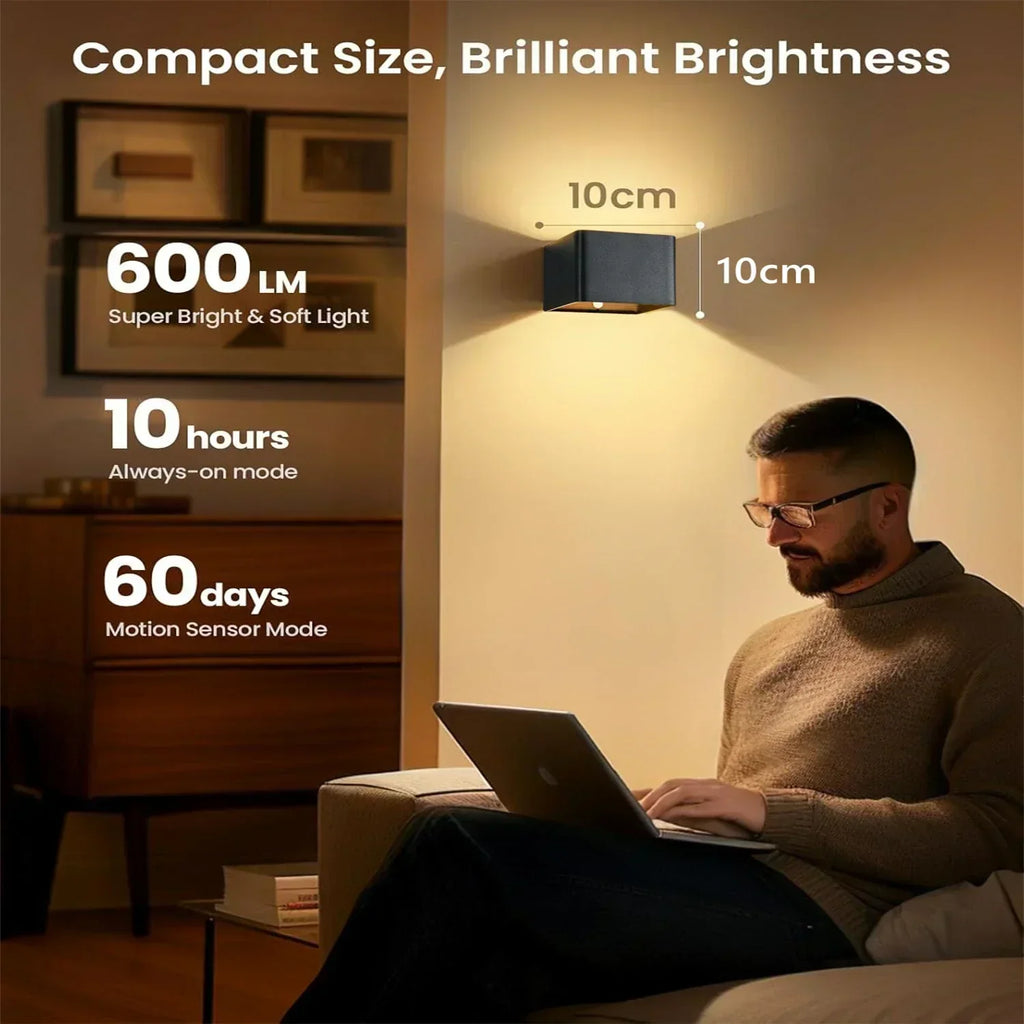 LuminaWall Wireless LED Wall Light — 4000 mAh Battery, Integrated Motion Sensor