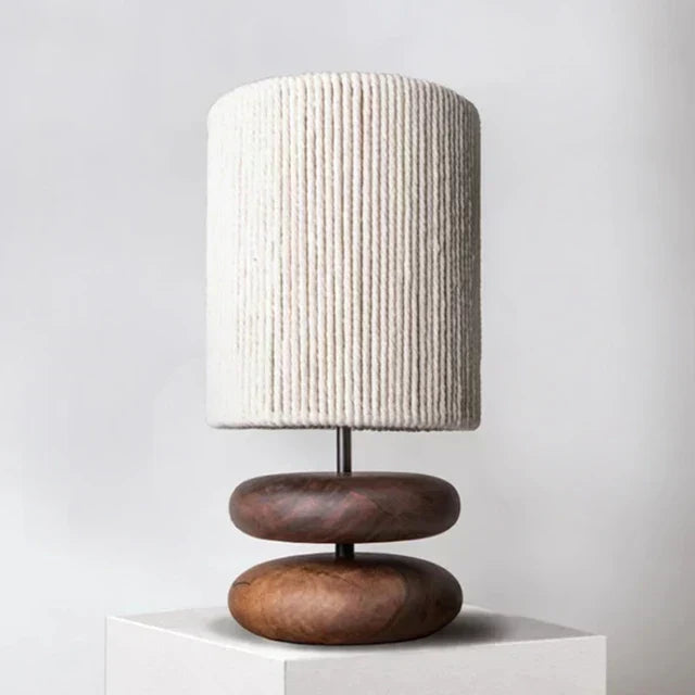 Nova Bedside Table Lamp — Soft Fabric Shade and Walnut Base