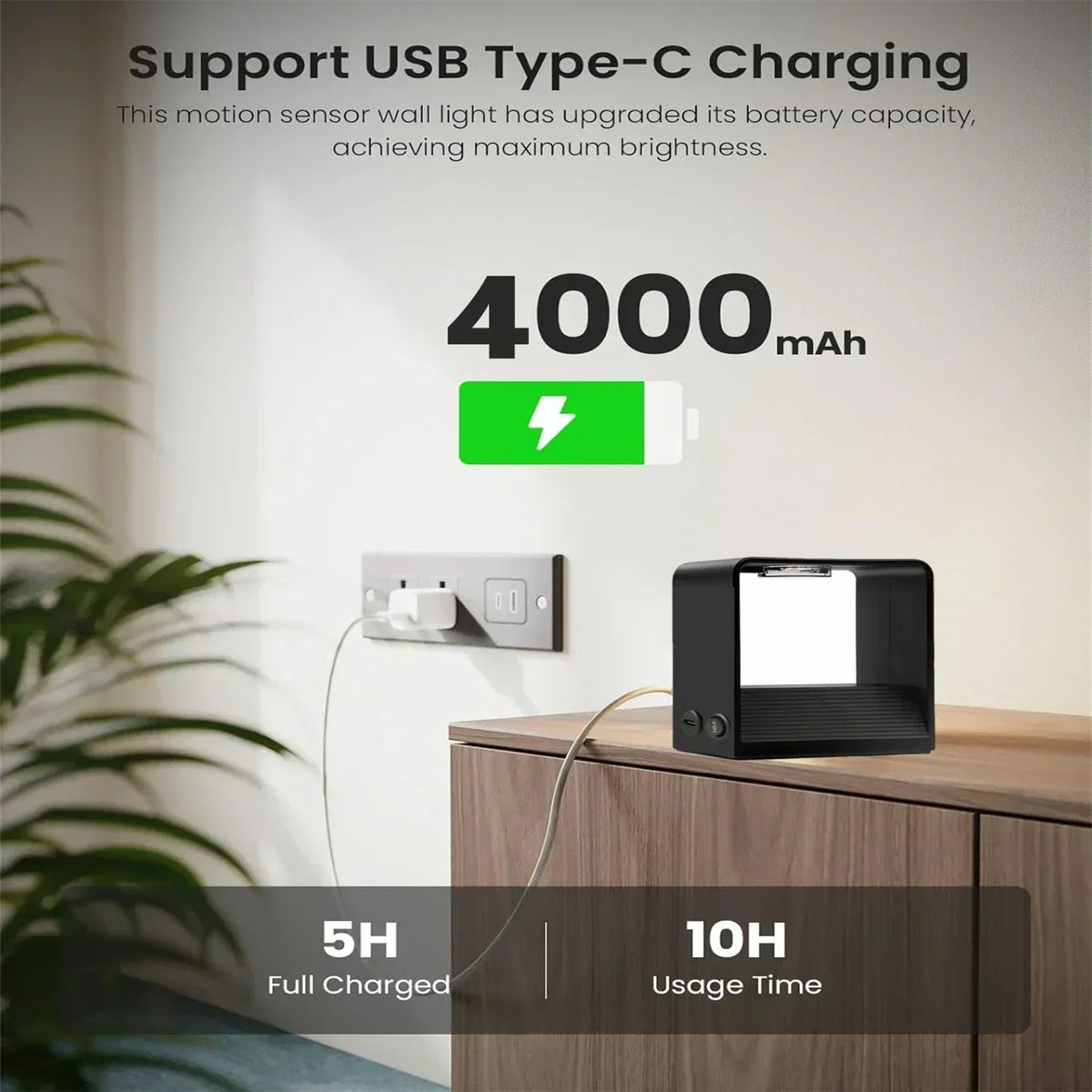 LuminaWall Wireless LED Wall Light — 4000 mAh Battery, Integrated Motion Sensor