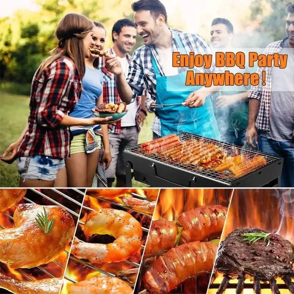 TrailBlaze-kulgrill i rustfrit stål — kompakt sammenklappeligt design