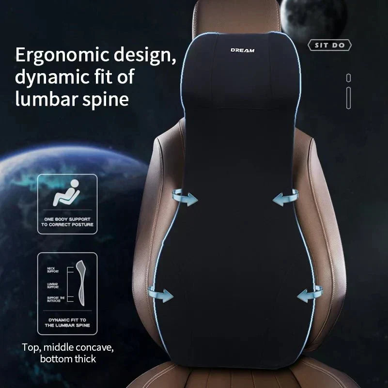 DriveEase Integrated Car Neck and Lumbar Support Cushion — Memory Foam Core