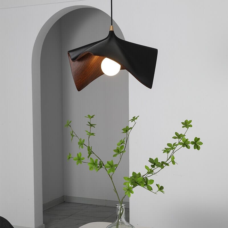 Luxury Black Folded Resin Pendant Light with Adjustable Length and Soft LED Lighting