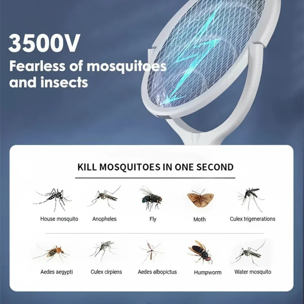 VoltGuard 5-In-1 Electric Mosquito Swatter — Cordless, Rechargeable, Integrated LED