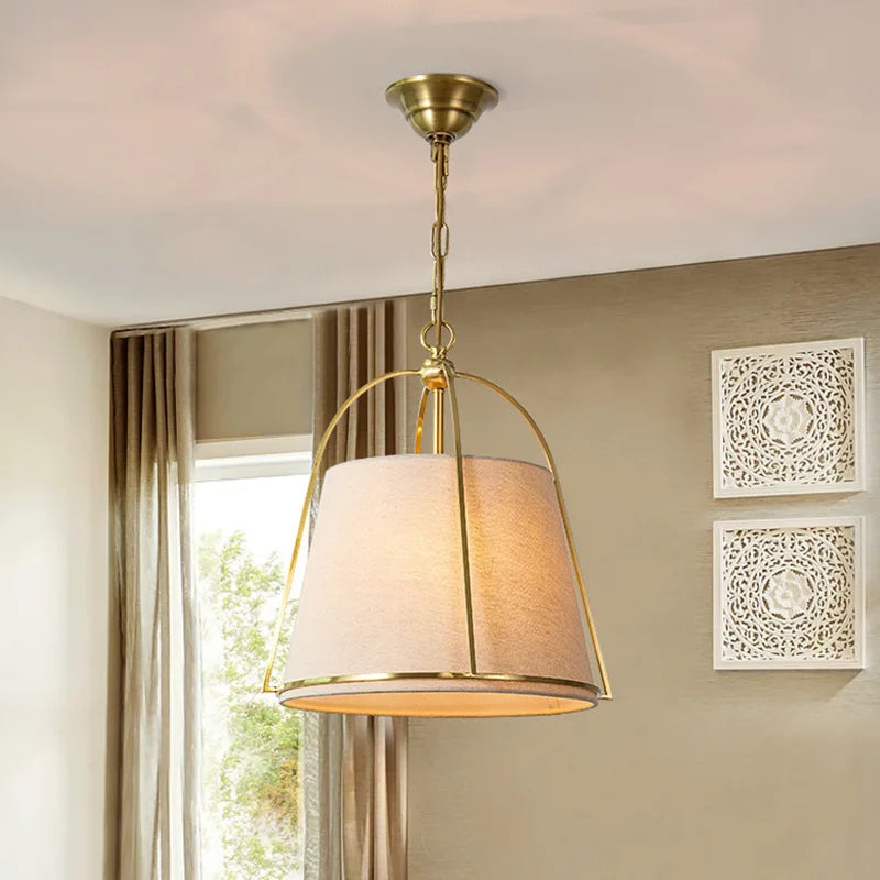 Elara Contemporary Fabric Pendant Light with Brass Frame