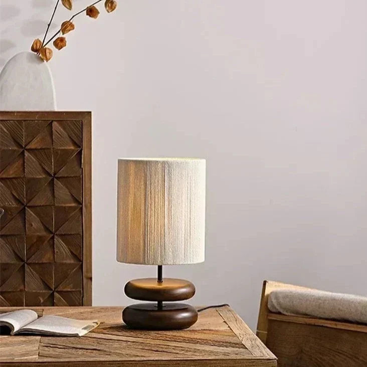 Nova Bedside Table Lamp — Soft Fabric Shade and Walnut Base