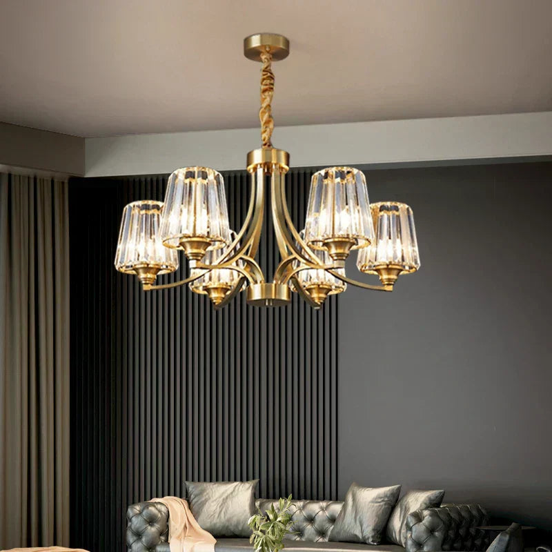 AuraLux Premium Brass Crystal Pendant Light with LED Glow