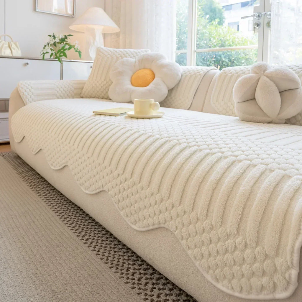 Cozy Cloud Thick Tuft Fleece Sofa Cover — Dense Pile, Upholstery Protector