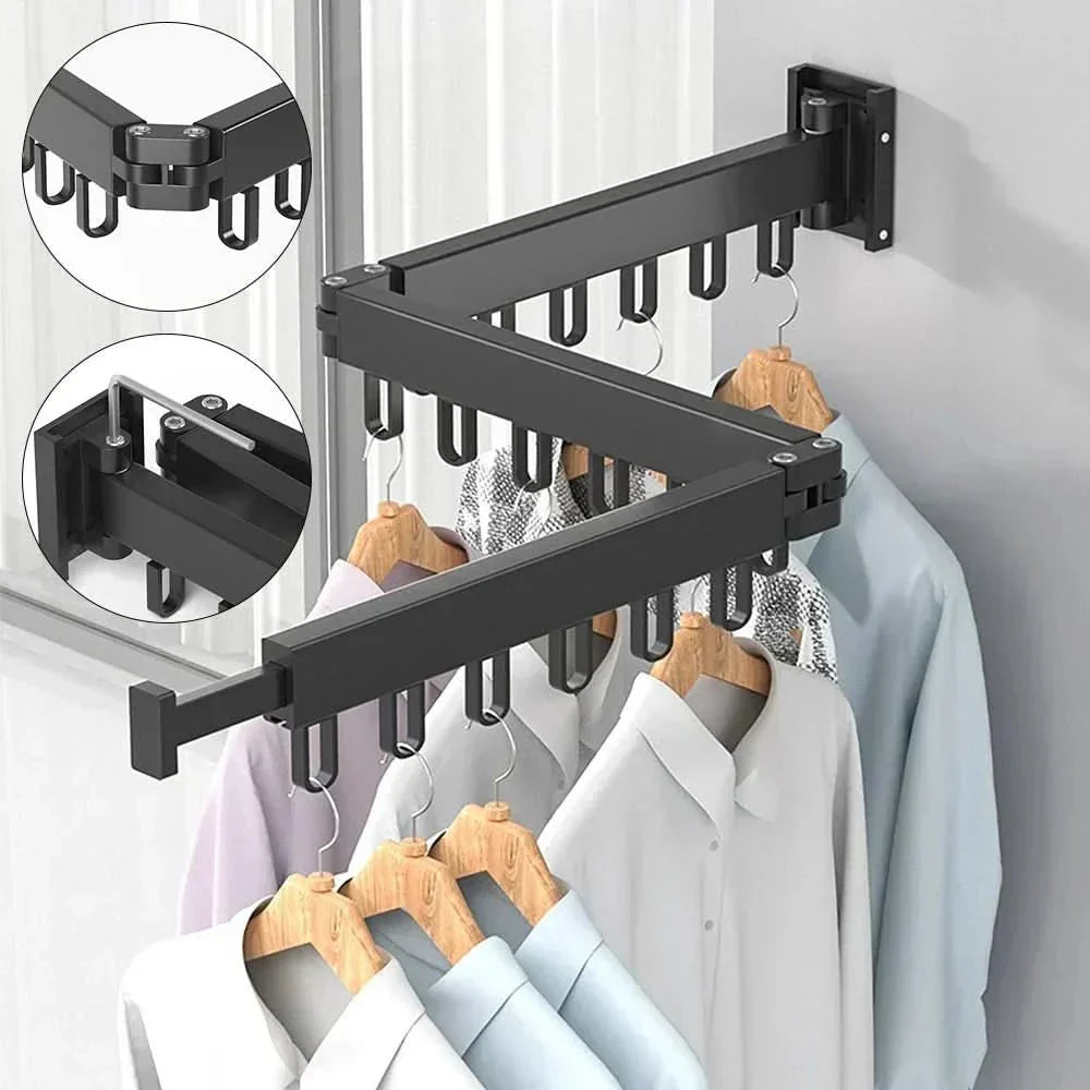AeroLuxe vægmonteret tørrestativ i aluminium – system med udtrækkelig stang