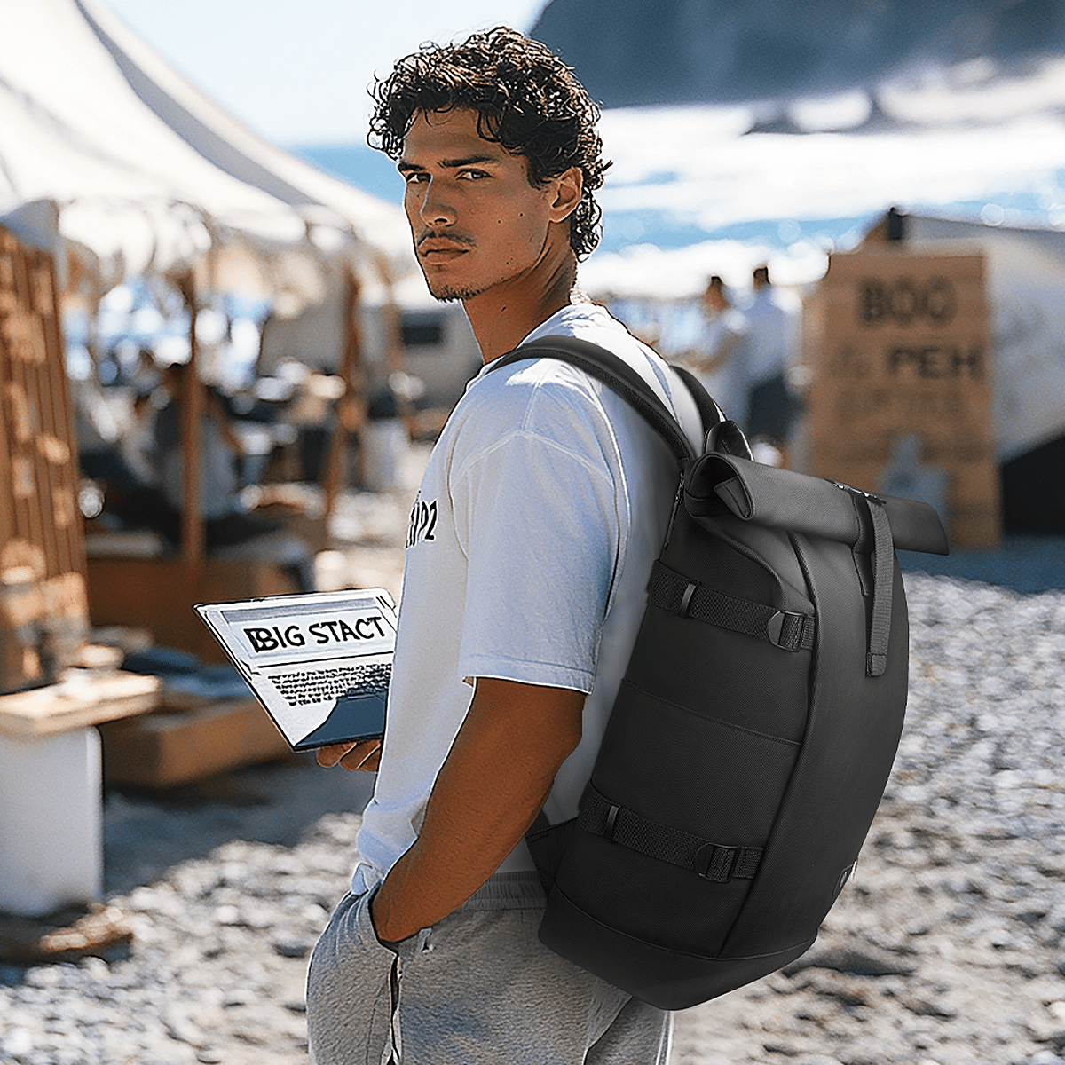 TrailNova Expandable Outdoor Backpack — Laptop Compartment, Roll-Top Closure, Large Capacity