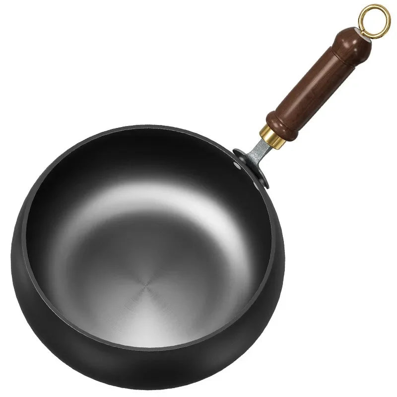 مقلاة ForgeRoot من الحديد الزهر المطروقة يدويًا — مقبض خشبي، وغطاء اختياري، 24/28 cm