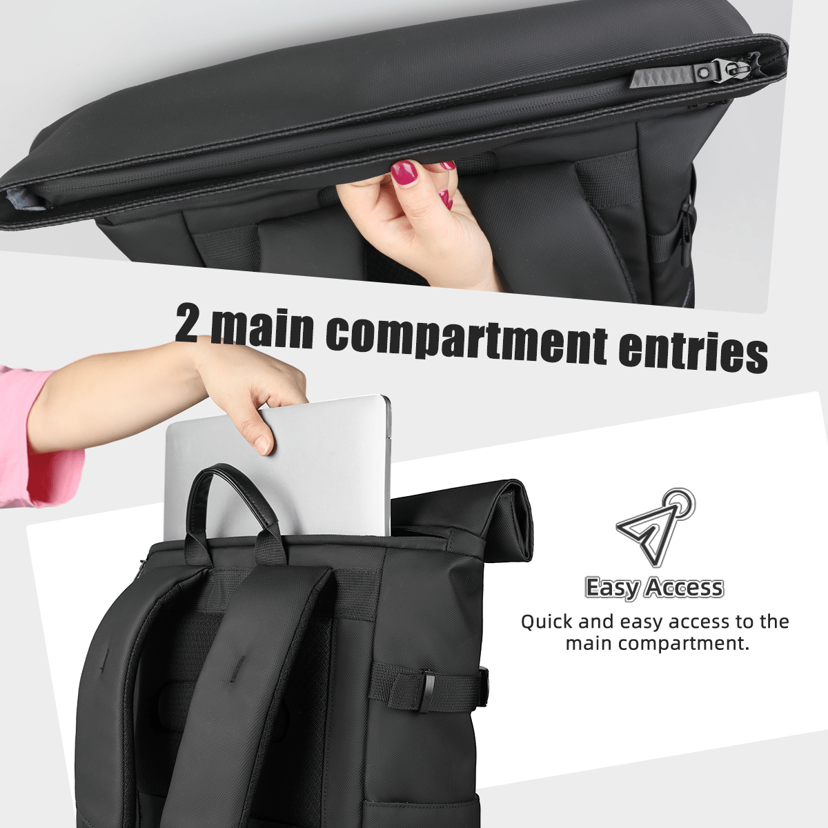 TrailNova Expandable Outdoor Backpack — Laptop Compartment, Roll-Top Closure, Large Capacity