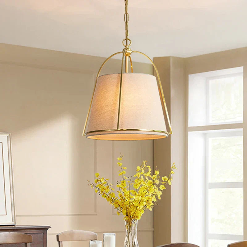 Elara Contemporary Fabric Pendant Light with Brass Frame