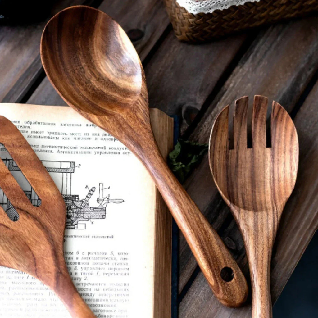NaturPur Wooden Cooking Utensil Set — Storage Basket Included