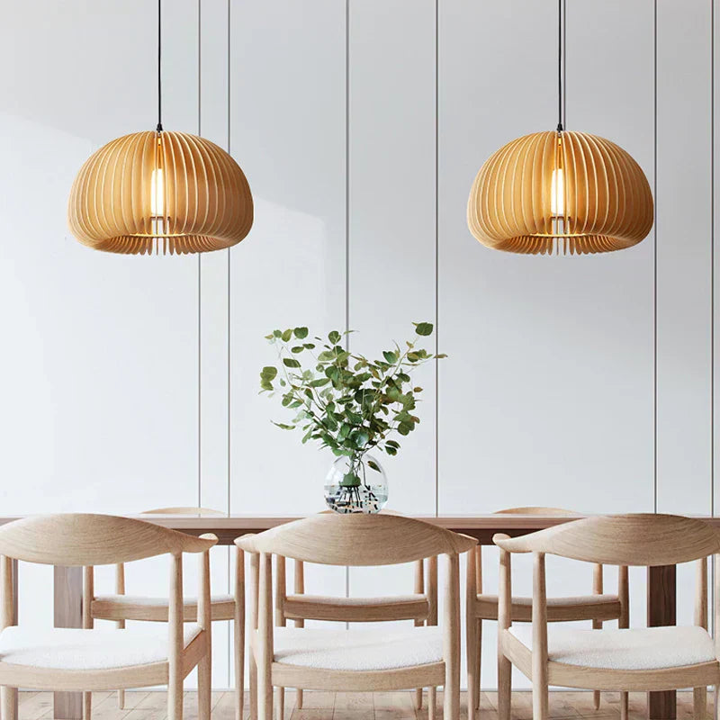 Covewood Harvest Pumpkin Wooden Pendant Light With Adjustable Height