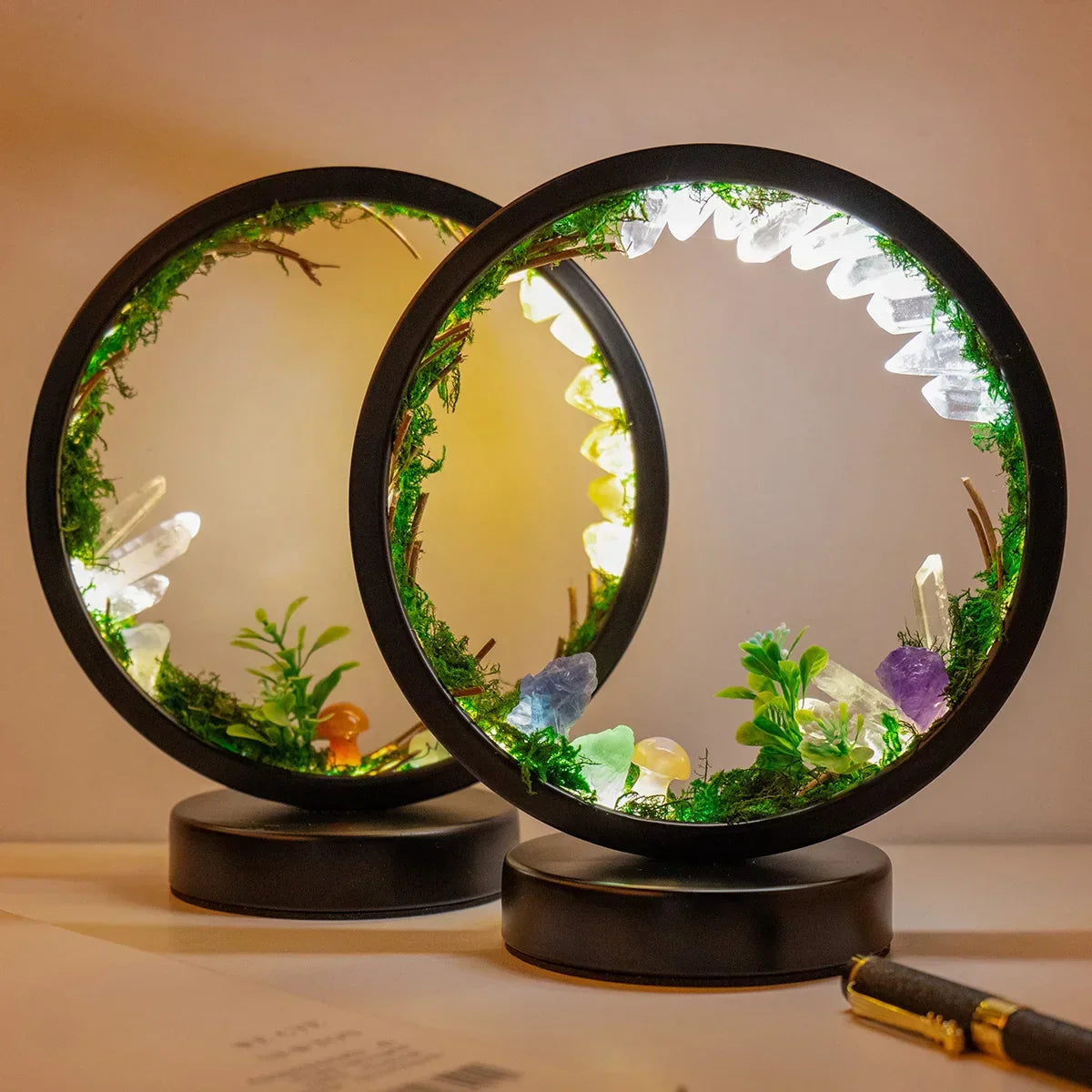 Light Spell Night Light — Round Frame, Plants & Crystals