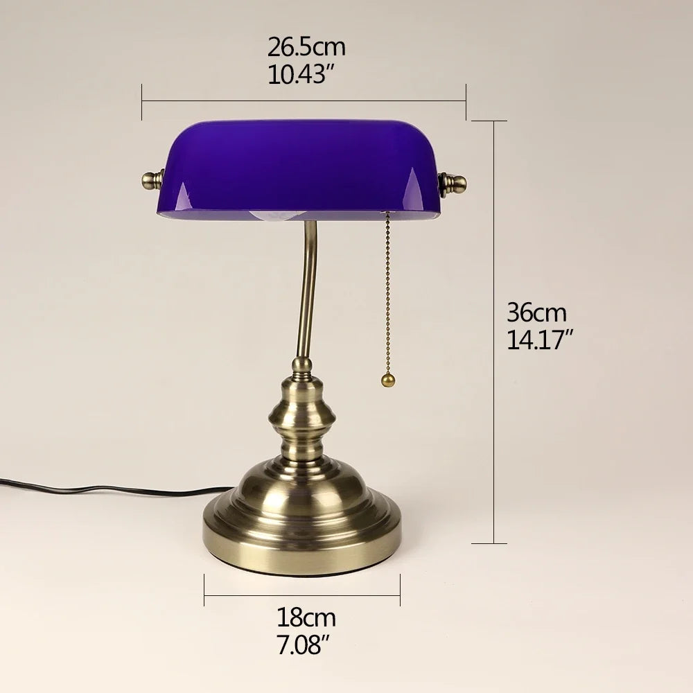 Solara Banker Desk Lamp in Vintage Green Shade for Desk