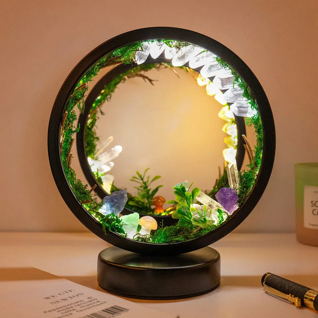 Light Spell Night Light — Round Frame, Plants & Crystals