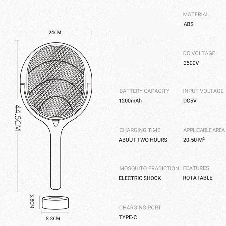 VoltGuard 5-In-1 Electric Mosquito Swatter — Cordless, Rechargeable, Integrated LED