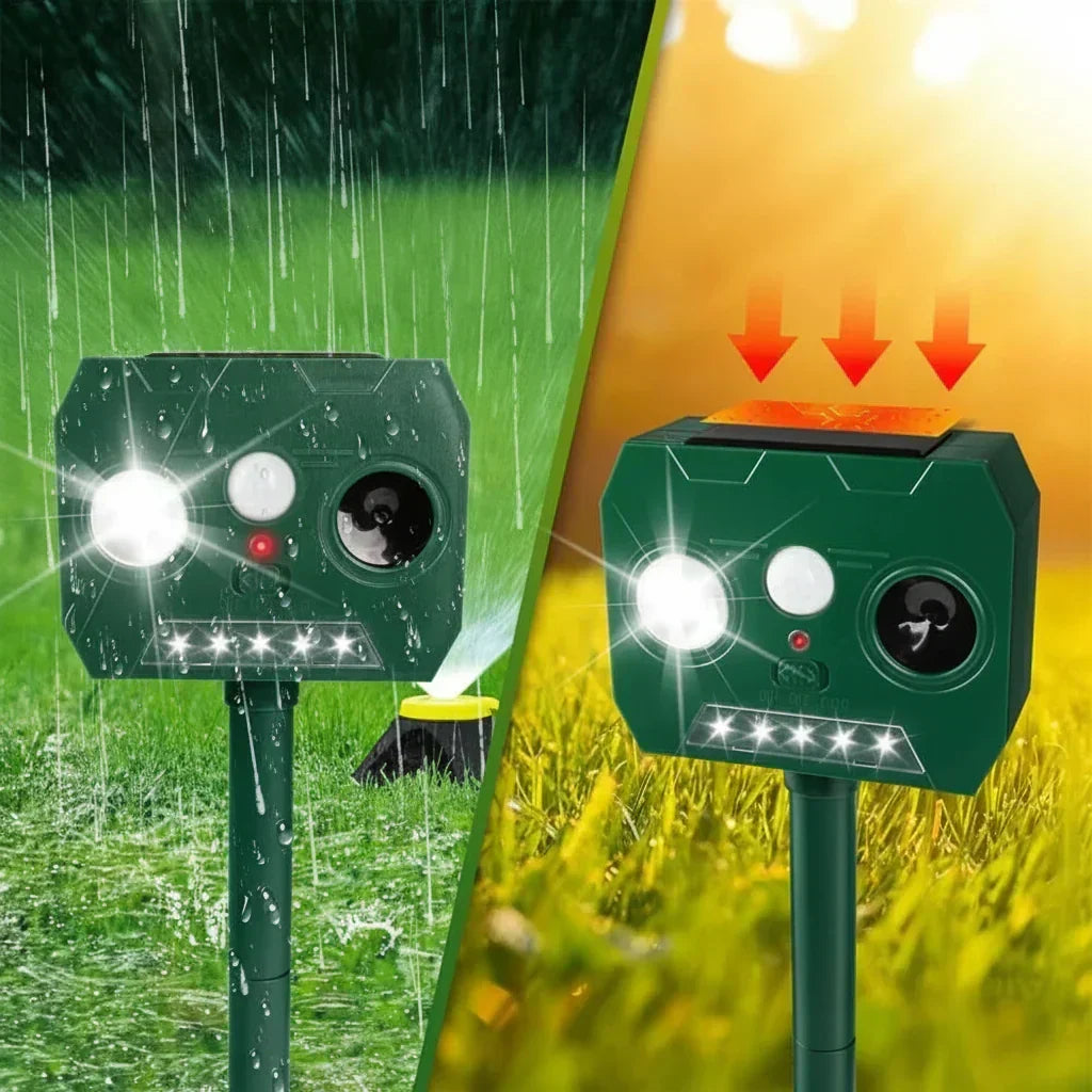 SonicGuard Ultrasonic Animal Repeller — 25 kHz Wave, Blue Flash Lamp