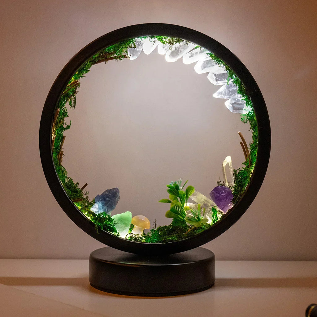 Light Spell Night Light — Round Frame, Plants & Crystals