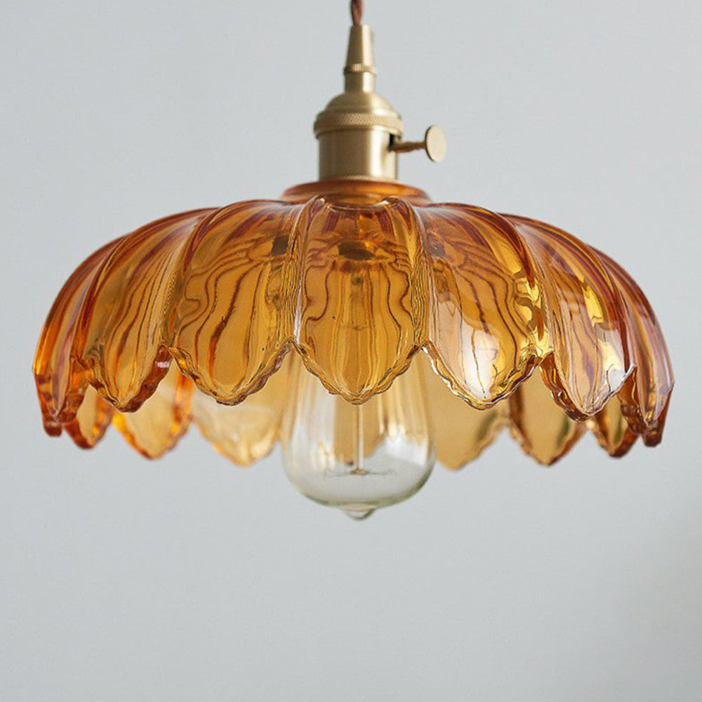 Vintage Floral Glass Pendant Lamp with Copper Details