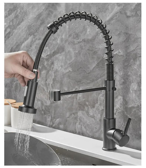 Miscelatore da cucina AeroFlow Modern con doppio beccuccio – Finitura nera e oro