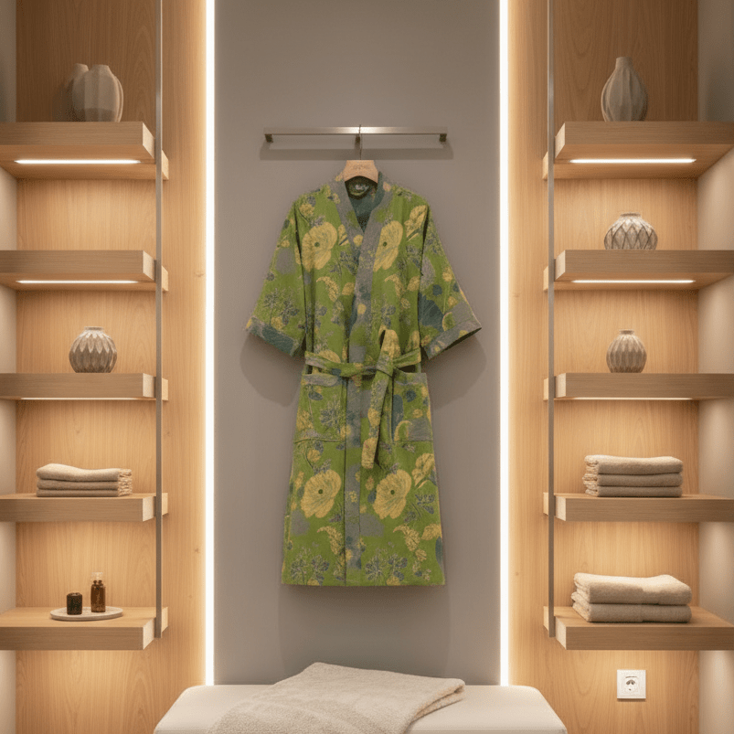 Dwustronny szlafrok kimono z bawełny organicznej KomiLeaf — swobodne szerokie rękawy