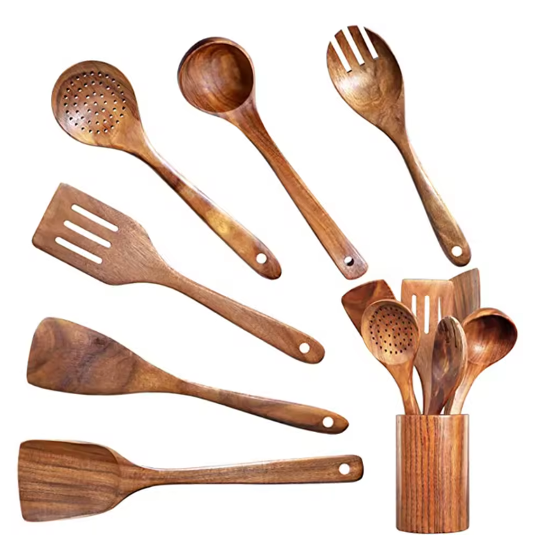 NaturPur Wooden Cooking Utensil Set — Storage Basket Included