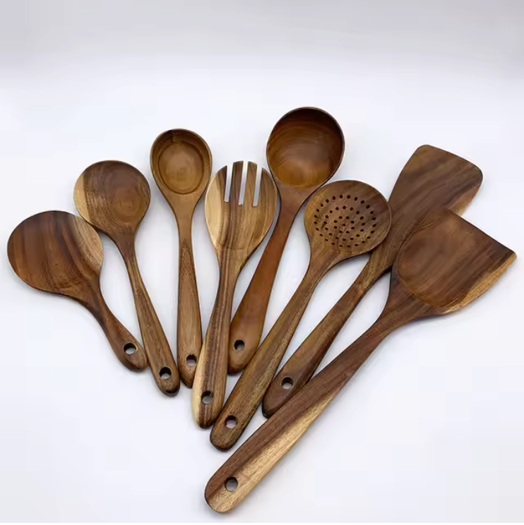NaturPur Wooden Cooking Utensil Set — Storage Basket Included