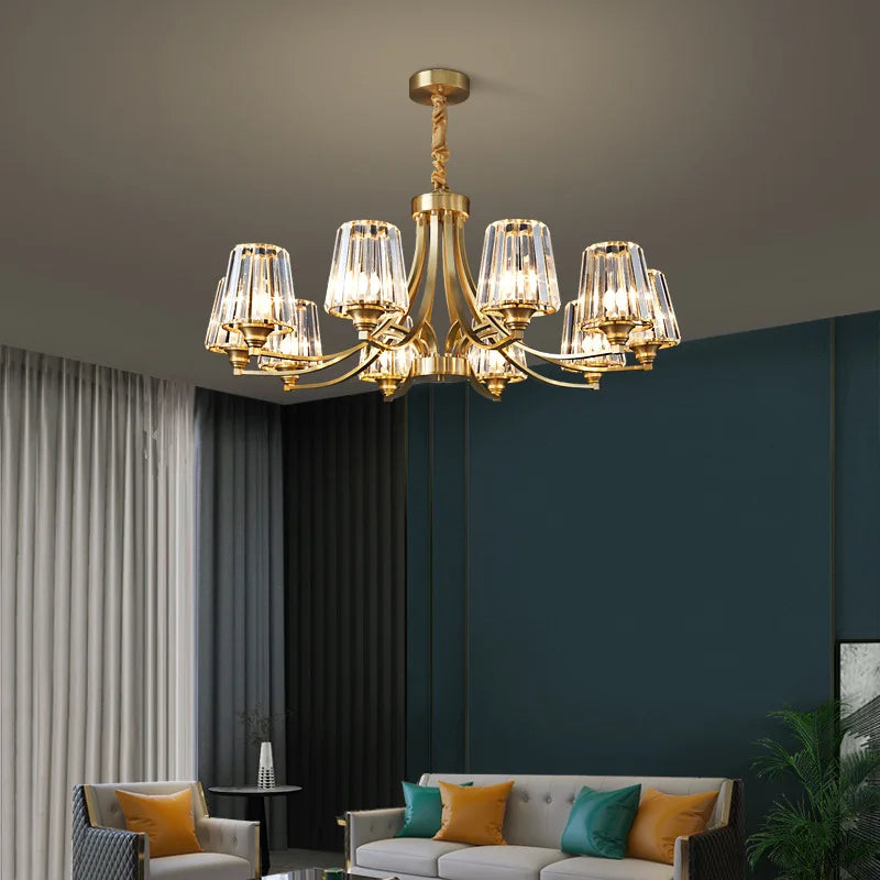 AuraLux Premium Brass Crystal Pendant Light with LED Glow