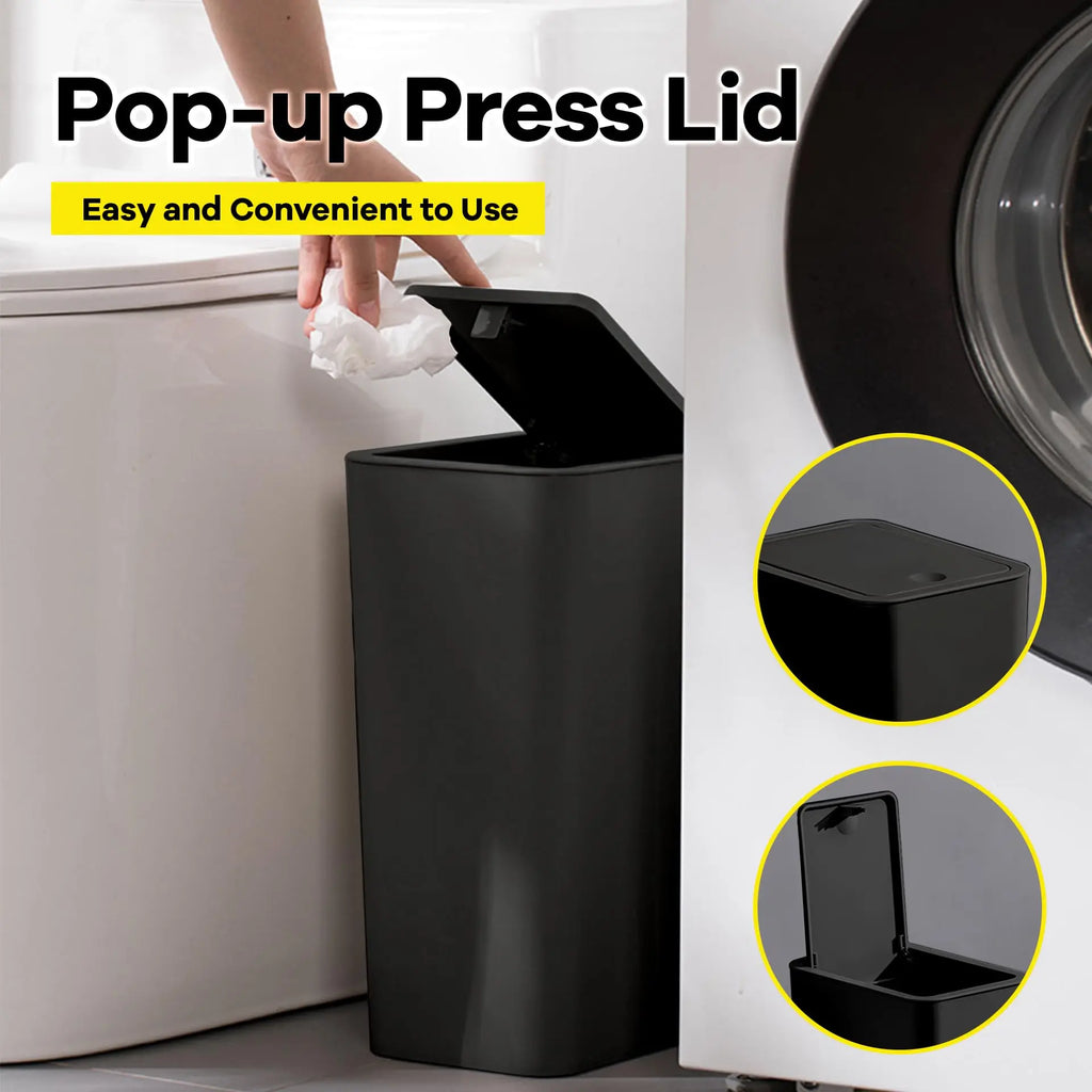 SmartClean 10L Bathroom Trash Can — Hygienic Push Lid
