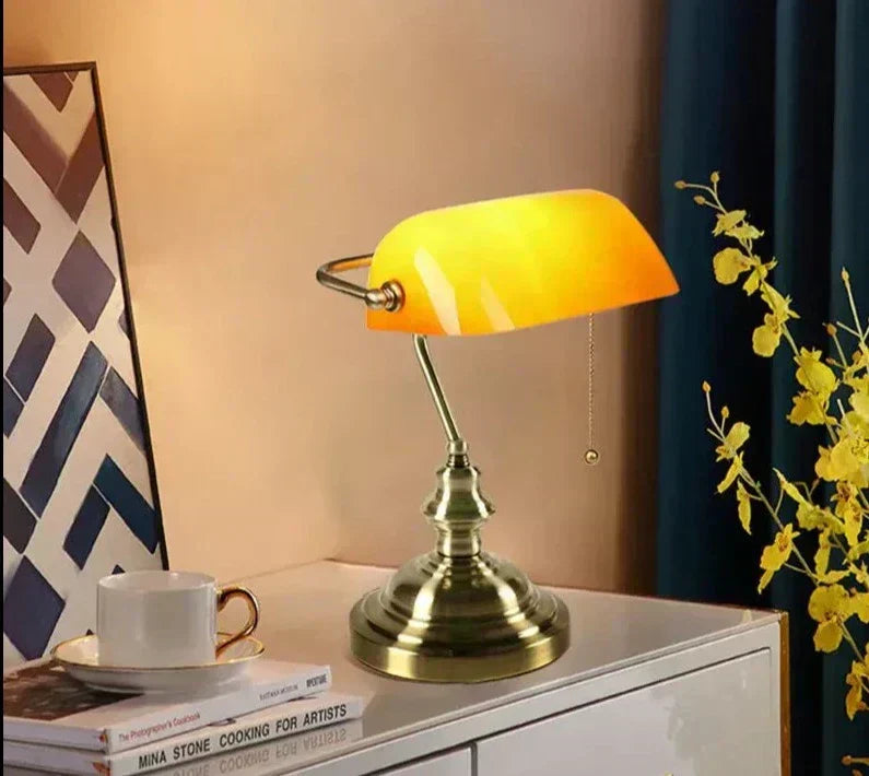 Solara Banker Desk Lamp in Vintage Green Shade for Desk