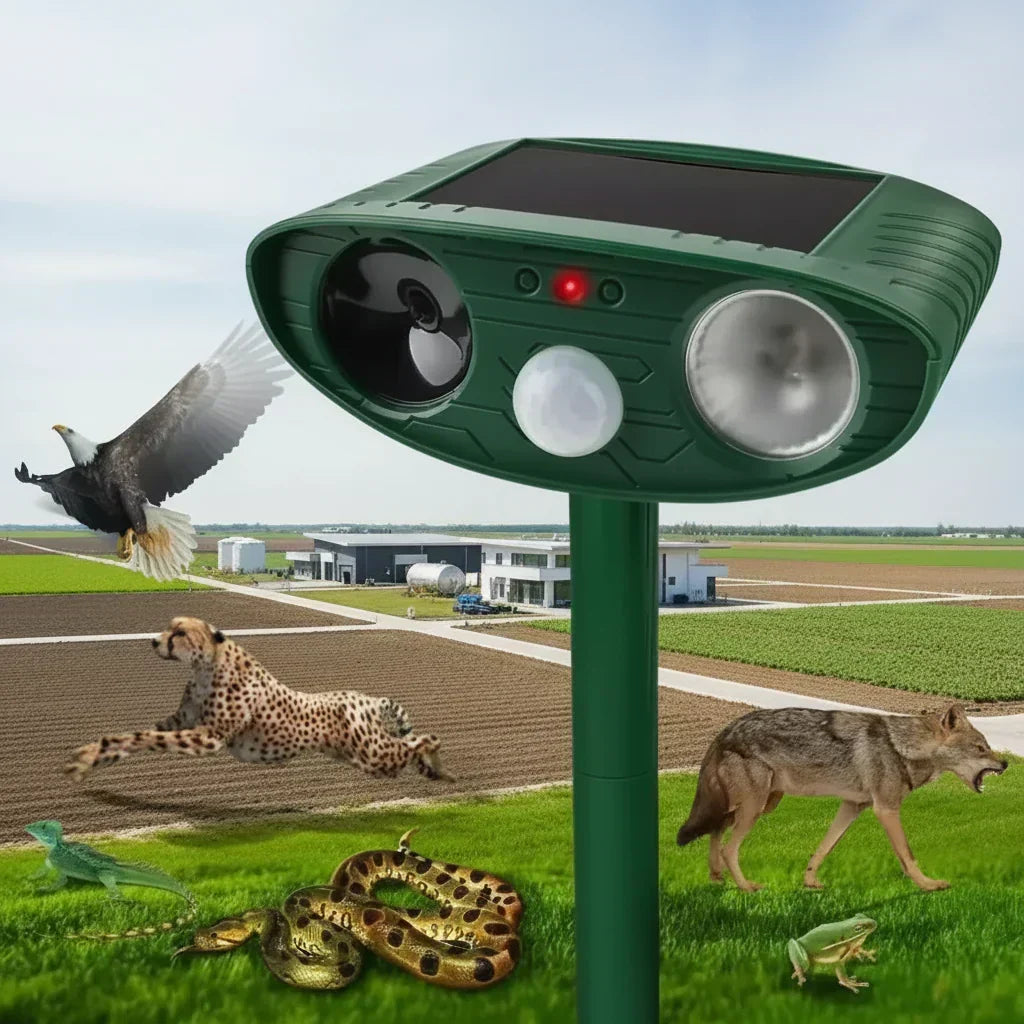 SonicGuard Ultrasonic Animal Repeller — 25 kHz Wave, Blue Flash Lamp