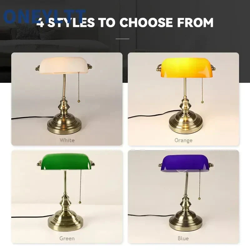 Solara Banker Desk Lamp in Vintage Green Shade for Desk
