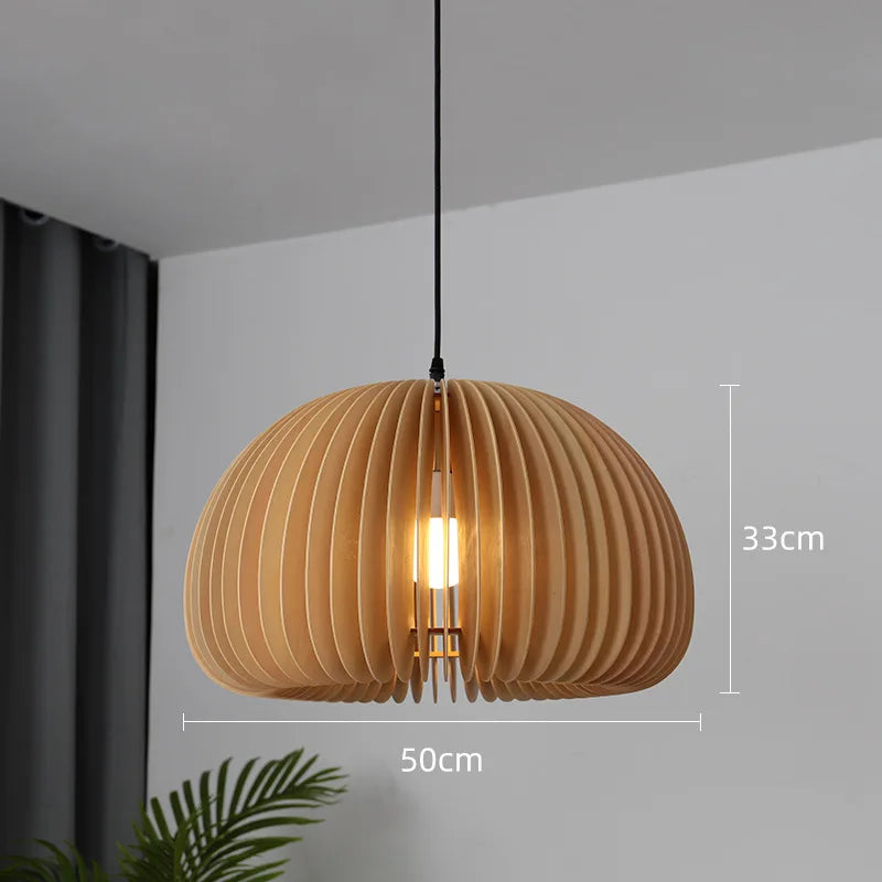 Covewood Harvest Pumpkin Wooden Pendant Light With Adjustable Height