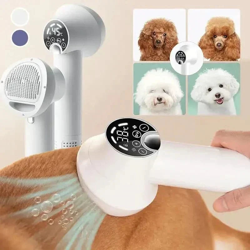 VelvetPaw Dryer — Rotating Brush Head, Integrated Warm-Air Fan, Gentle Drying and Brushing