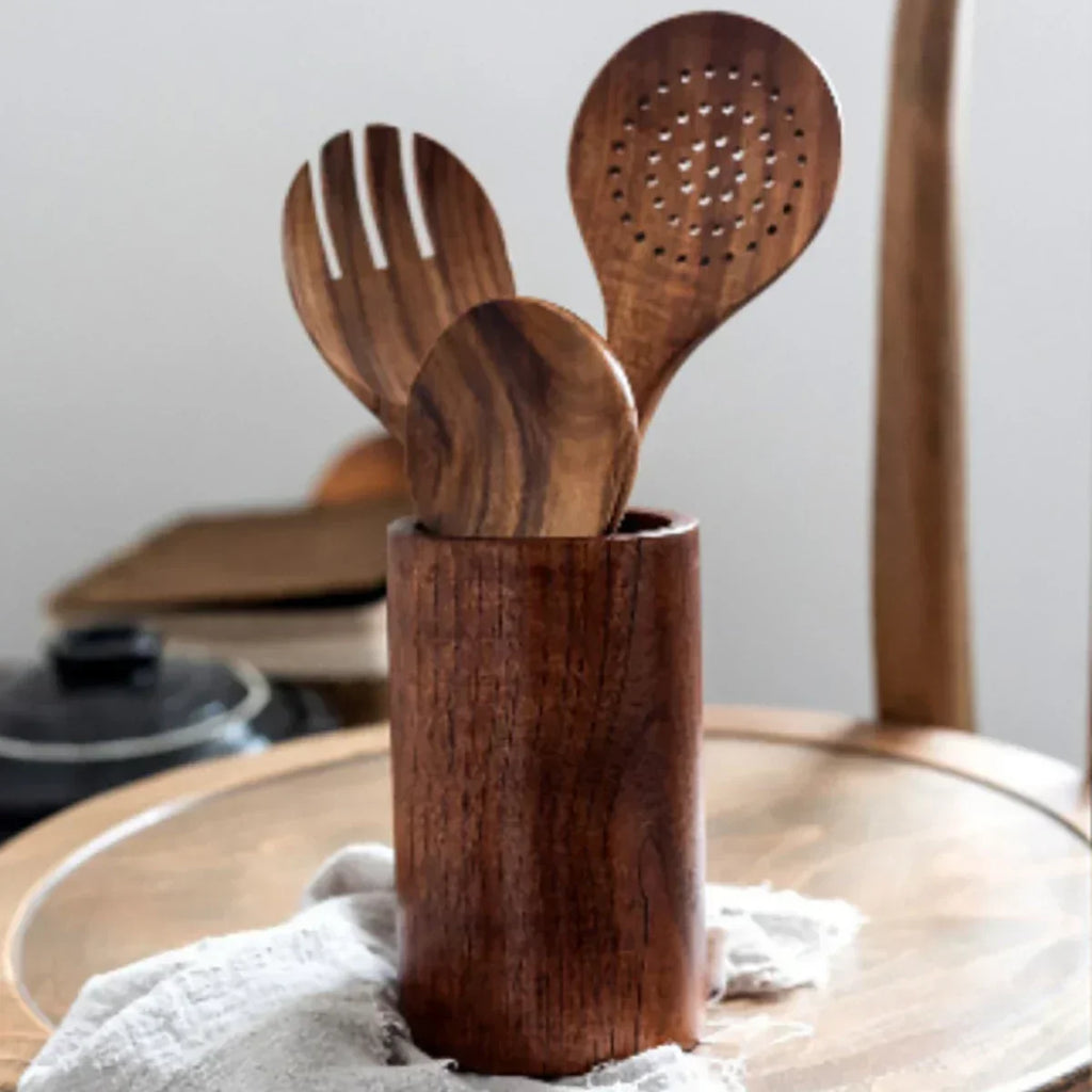 NaturPur Wooden Cooking Utensil Set — Storage Basket Included
