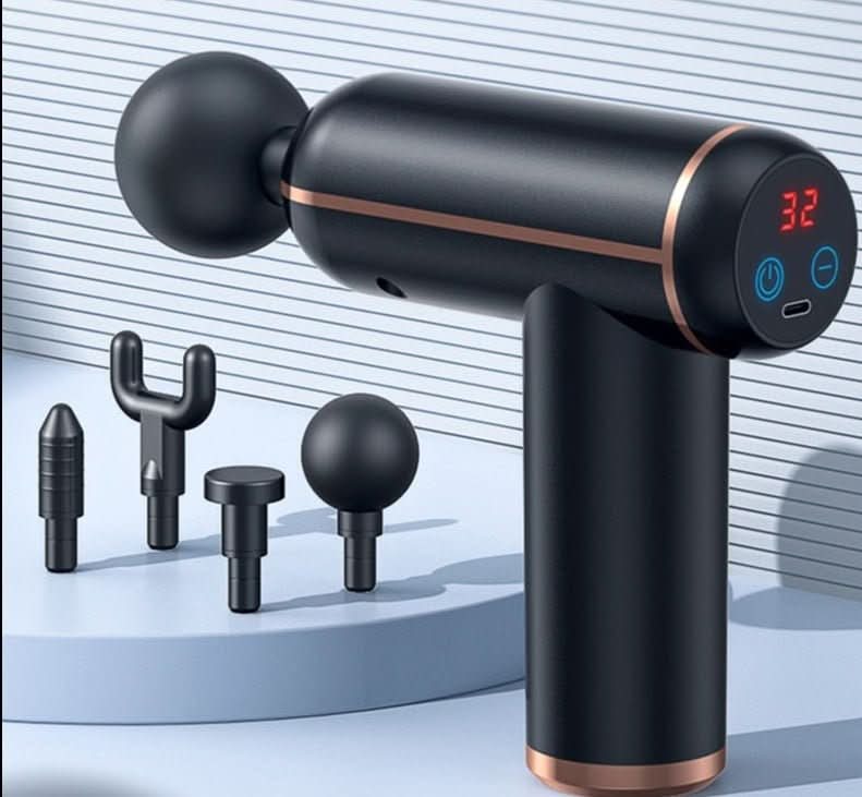 Massaggiatore a percussione PulseFlex Pro — Quattro testine per massaggio, ricaricabile, design compatto